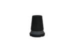 Black foam microphone windscreen with a gray base viewed from the side.