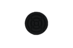 Round black rubber disk with concentric circular grooves and a small central knob-like area, a grooved grip pad