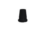 Black rubber cylindrical stopper with a flared, wider base.