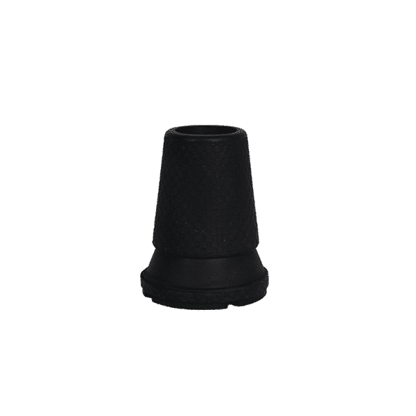 Black rubber cylindrical stopper with a flared, wider base.