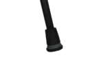 Close-up of the rubber tip at the bottom of a black walking cane.