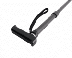 Telescoping cleaning wand with a black rectangular head and a wrist strap attached near the head.