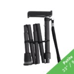 Compact foldable mini tripod with four adjustable legs and a wrist strap, shown in a collapsed state for portable use.