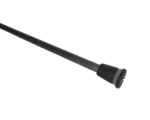 Black directional microphone (shotgun mic) mounted on a slim boom pole, shown in a right-side angle with textured grip near the end