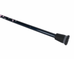 Extendable monopod (selfie stick) with a textured black grip and a dark blue shaft angled diagonally, floral pattern near the top end.