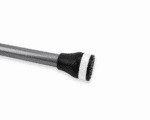 End view of a long metal rod with a black carbon-fiber grip and a white ring at its end, against a white background (likely the tip of a pole or shaft).