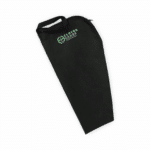 Black zippered carrying pouch with a top handle and a small green logo on the front.